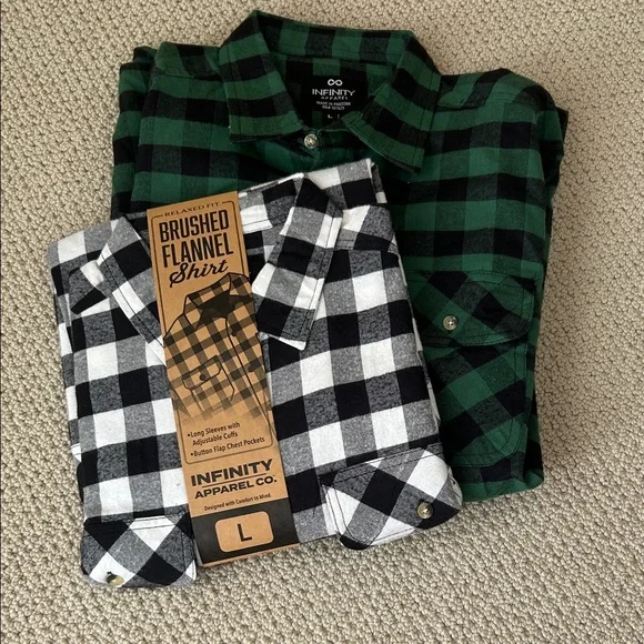 INFINITY Men's Green and Black Plaid Flannel Shirt - Picture 1 of 5